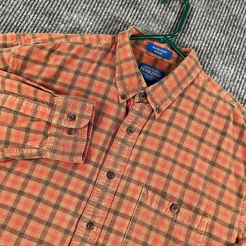 Pendleton Wayne Shirt Mens XL Red Brown Plaid Long Sleeve Button Down Outdoor